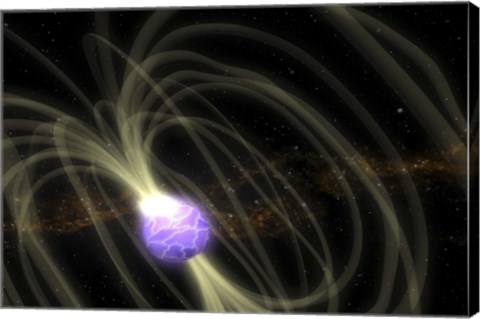 Framed Artist Conception of the SGR 1806-20 Magnetar Including Magnetic Field Lines Print