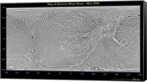 Framed Global Map of Saturn&#39;s Moon Dione Print