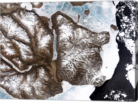 Framed Sea Ice lines the Shoreline in Eastern Greenland Print