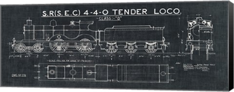 Framed Train Blueprint II Black Print