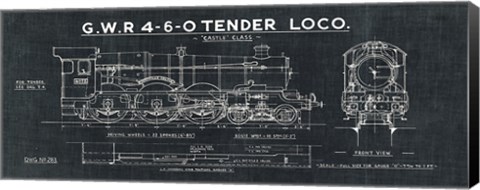 Framed Train Blueprint III Black Print