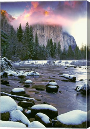 Framed Winter snow, Merced River Print