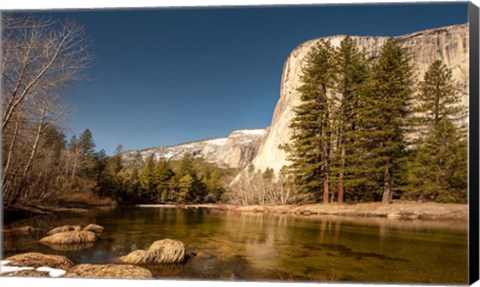 Framed El Capitan towers over Merced River, Yosemite, California Print