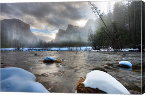 Framed Merced River, El Capitan in background, Yosemite, California Print