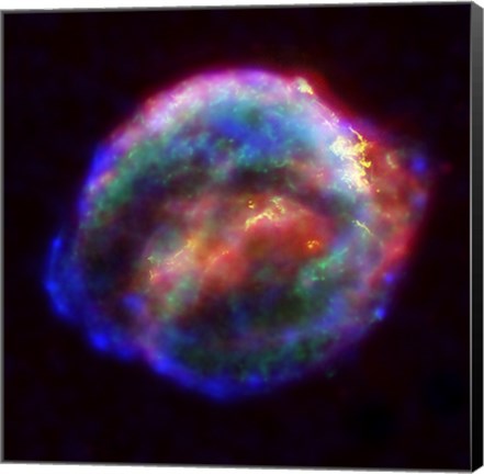 Framed Kepler&#39;s Supernova Remnant In Visible, X-Ray and Infrared Light Print