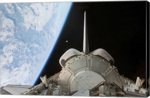 Framed Space Shuttle Discovery&#39;s Payload Bay Backdropped by Earth&#39;s Horizon Print