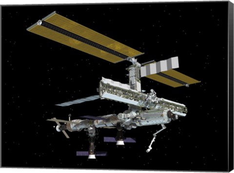 Framed Computer Generated View of the International Space Station against the Blackness of Space Print