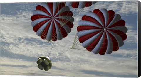 Framed Concept of the Second Stage Recovery Parachutes Opening as a Crew Exploration Vehicle Descends to Earth Print