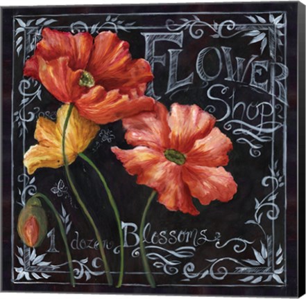 Framed Flowers in Bloom Chalkboard I Print