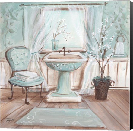 Framed Aqua Blossom Bath I Print