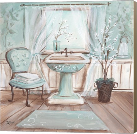 Framed Aqua Blossom Bath I Print