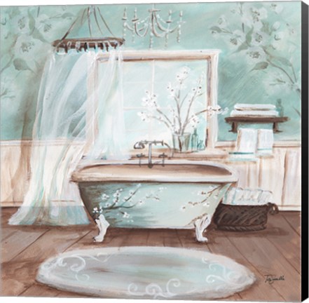 Framed Aqua Blossom Bath II Print