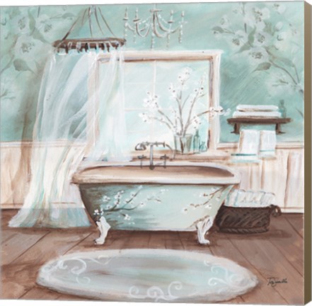 Framed Aqua Blossom Bath II Print