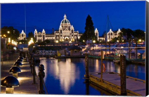 Framed Canada, British Columbia, Victoria, Inner Harbor at Dusk Print