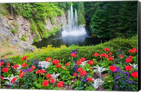 Framed Butchart Gardens Water Fall, Victoria, British Columbia, Canada Print