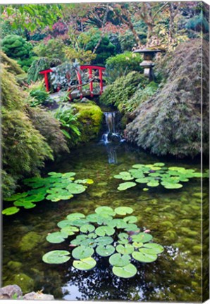 Framed Red Bridge, Autumn Color, Butchard Gardens, Victoria, British Columbia, Canada Print