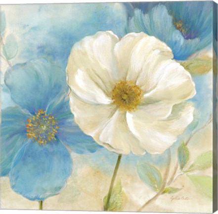 Framed Watercolor Poppies I (Blue/White) Print