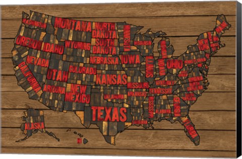 Framed Printers Block US Map Red Print