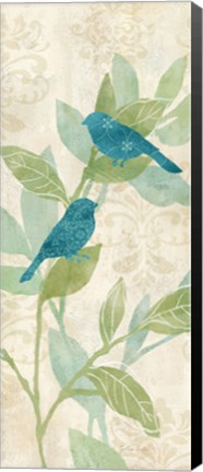 Framed Love Bird Patterns Turquoise Panel I Print