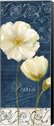 Framed Paris Poppies Navy Blue Panel I Print