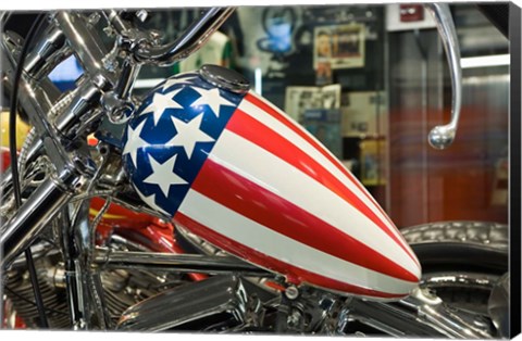 Framed Patriotic Motorcycle with Stars and Stripes Print