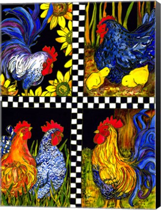 Framed Chicken Quartet Print