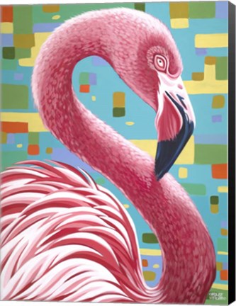 Framed Fabulous Flamingos I Print