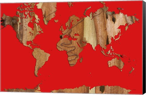 Framed Wood Bark World Map 1 Print