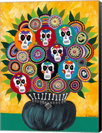 Framed Sugar Skull Bouquet Print