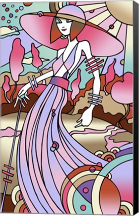 Framed Art Deco Lady Stroll Print