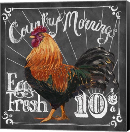Framed Rooster on Chalkboard I Print