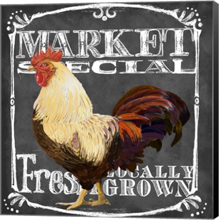 Framed Rooster on Chalkboard IV Print