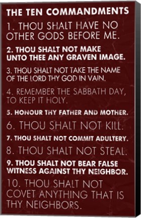 Framed Ten Commandments - Red Grunge Print