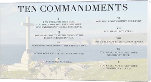 Framed Ten Commandments - Cross Print