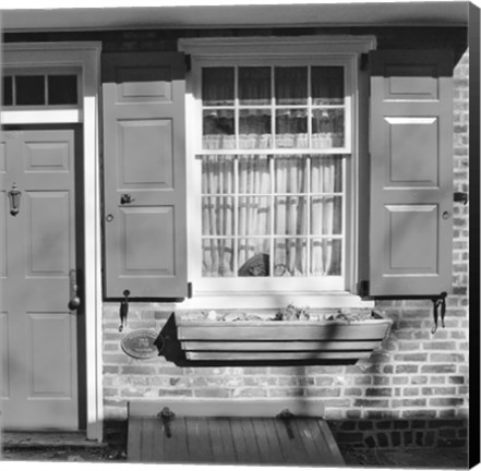 Framed Red Door, Red Shutters (b/w) Print