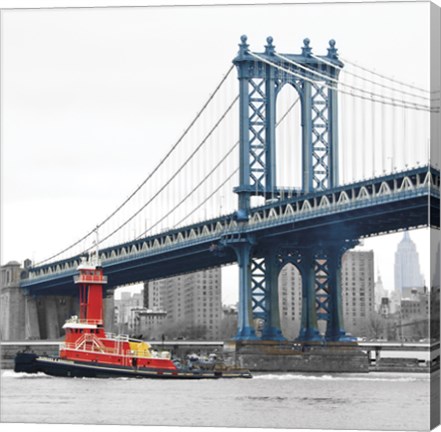 Framed Manhattan Bridge with Tug Boat Print