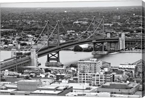 Framed Benjamin Franklin Bridge (aerial) (b/w) Print