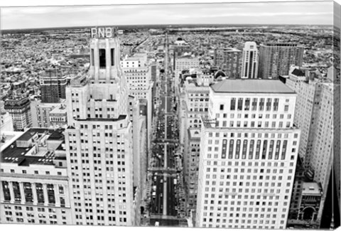 Framed Broad Street (aerial) (b/w) Print