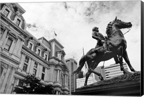 Framed City Hall Sculpture (horse) (b/w) Print