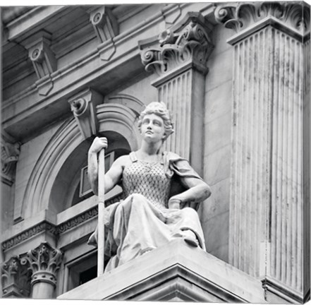 Framed City Hall Sculpture (woman) (b/w) Print