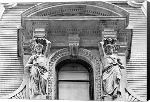 Framed City Hall Sculpture (window) (b/w) Print