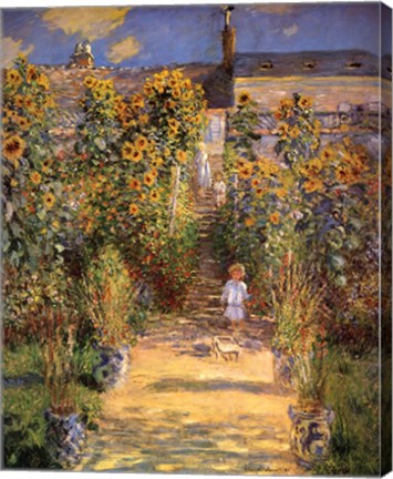 Framed Artist&#39;s Garden at Vetheuil with Boy, c.1880 Print