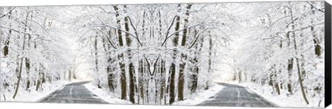 Framed Two Roads Diverged in a Snowy Wood Print