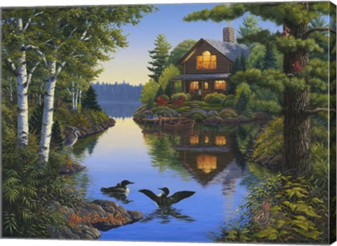 Framed Lake Cabin Print