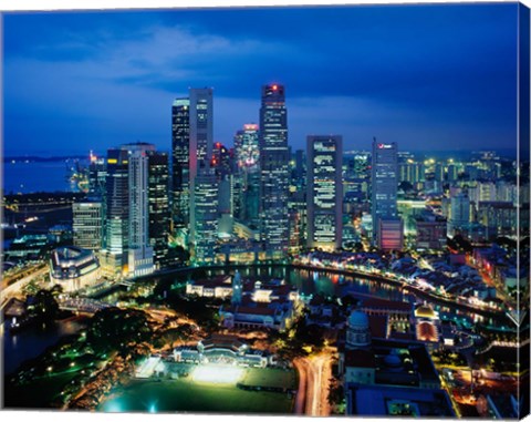 Framed Aerial View of Singapore at Night Print