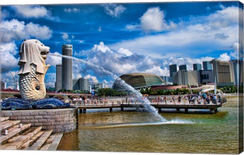 Framed Symbol of Singapore and Downtown Skyline in Fullerton area, Clarke Quay, Merlion Print