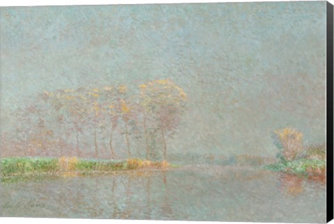 Framed Fog on the River Lys Canvas Print