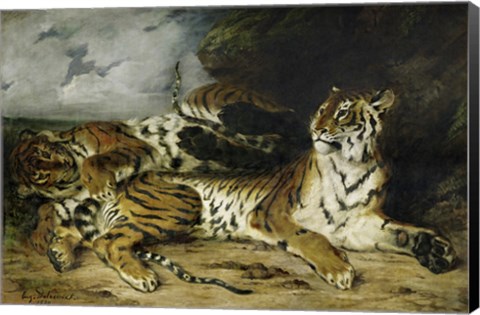 Framed Young Tiger Playing with its Mother, 1830 Print