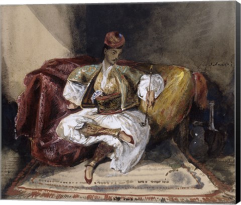 Framed Oriental Man Seated on a Divan with a Narghile, c. 1824-1825 Print