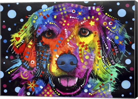 Framed Golden Retriever (on black) Print